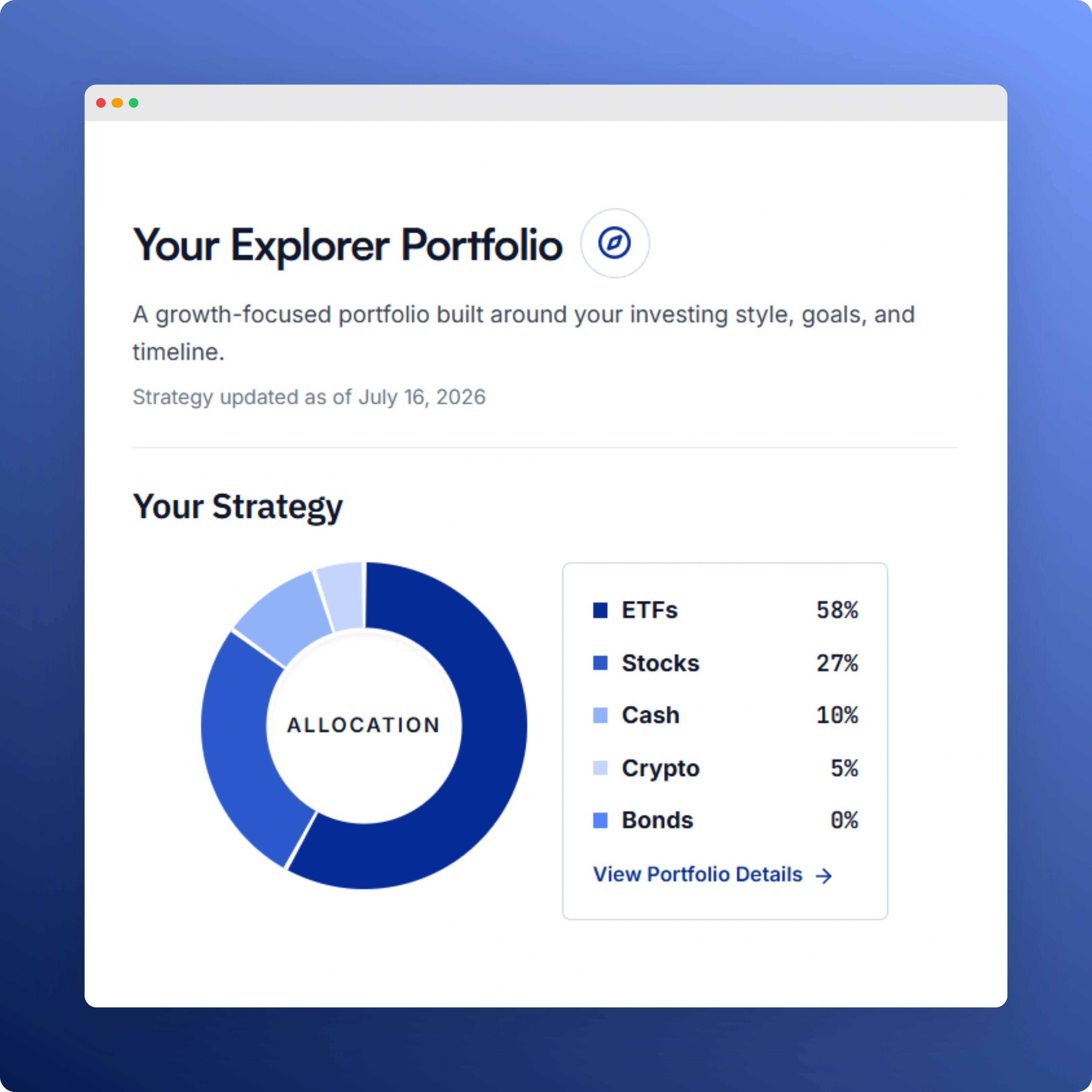 StockAIde portfolio strategy built around your investing profile